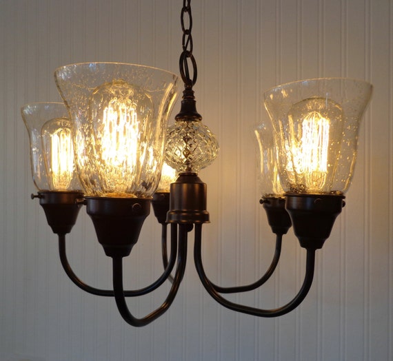 5-Light Seeded Glass CHANDELIER Shown with Edison Bulbs Reserved for EILEEN