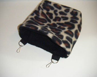 Sugar Glider Pouch, Reversible, Fleece, Leopard Print Fleece, Black Fleece