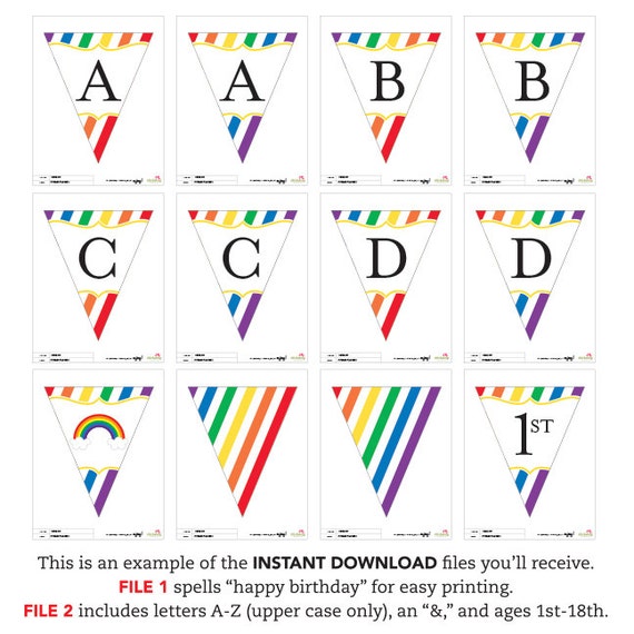 INSTANT DOWNLOAD Rainbow Party DIY printable pennant banner