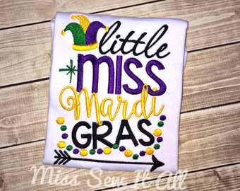 Girls Custom Little Miss Mardi Gras Shirt