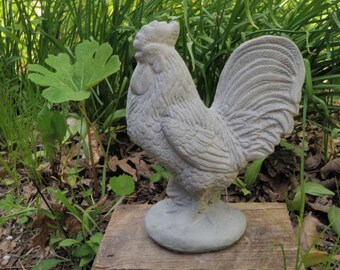 10" Tall Cement Rooster Chicken Garden Art Statue Concrete Farm Animal