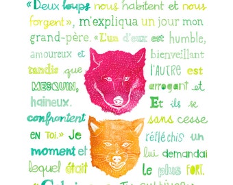 Art Print Two wolves, Amerindian legend print, Wolf poster