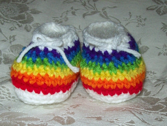 Rainbow Baby Shoes  3-6 Months Or 6-12 Months Crochet Baby Booties