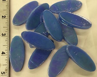 Blue Opaque Oval Glass Mosaic Tiles-12 pc/Oblong Tile//Oval Tile