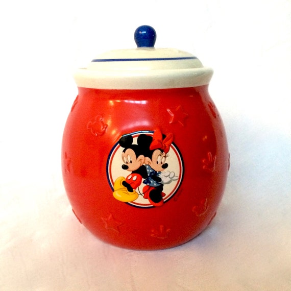 Vintage Disney Cookie Jar with Mickey and Minnie Mouse / Red