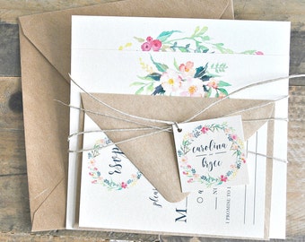 Square Bronson Wedding Invitation Suite with Ribbon Tie and