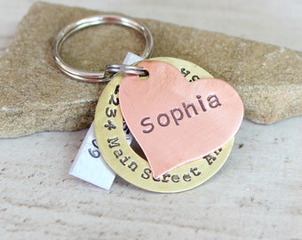 Heart Pet Tag / Washer Dog Tag / Pet Identification / Name Address / Telephone Number / 3 piece pet tag / Stamped / Not Engraved / A007