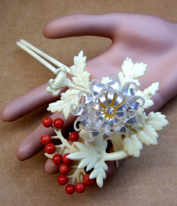 Japanese wedding kanzashi hair pin mother of pearl