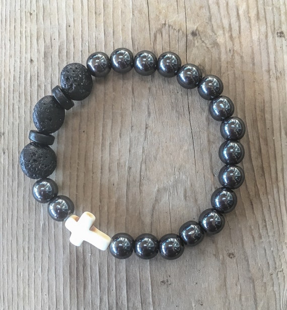 Men's Essential Oil Diffusing Bracelet Cross Bead