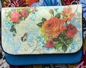 Twin Wallet Victorian Roses Turquoise smartphone Wallet iPhone 6 Plus Samsung Galaxy Note 4 S6 S4 8 Card Slots Zipper pocket