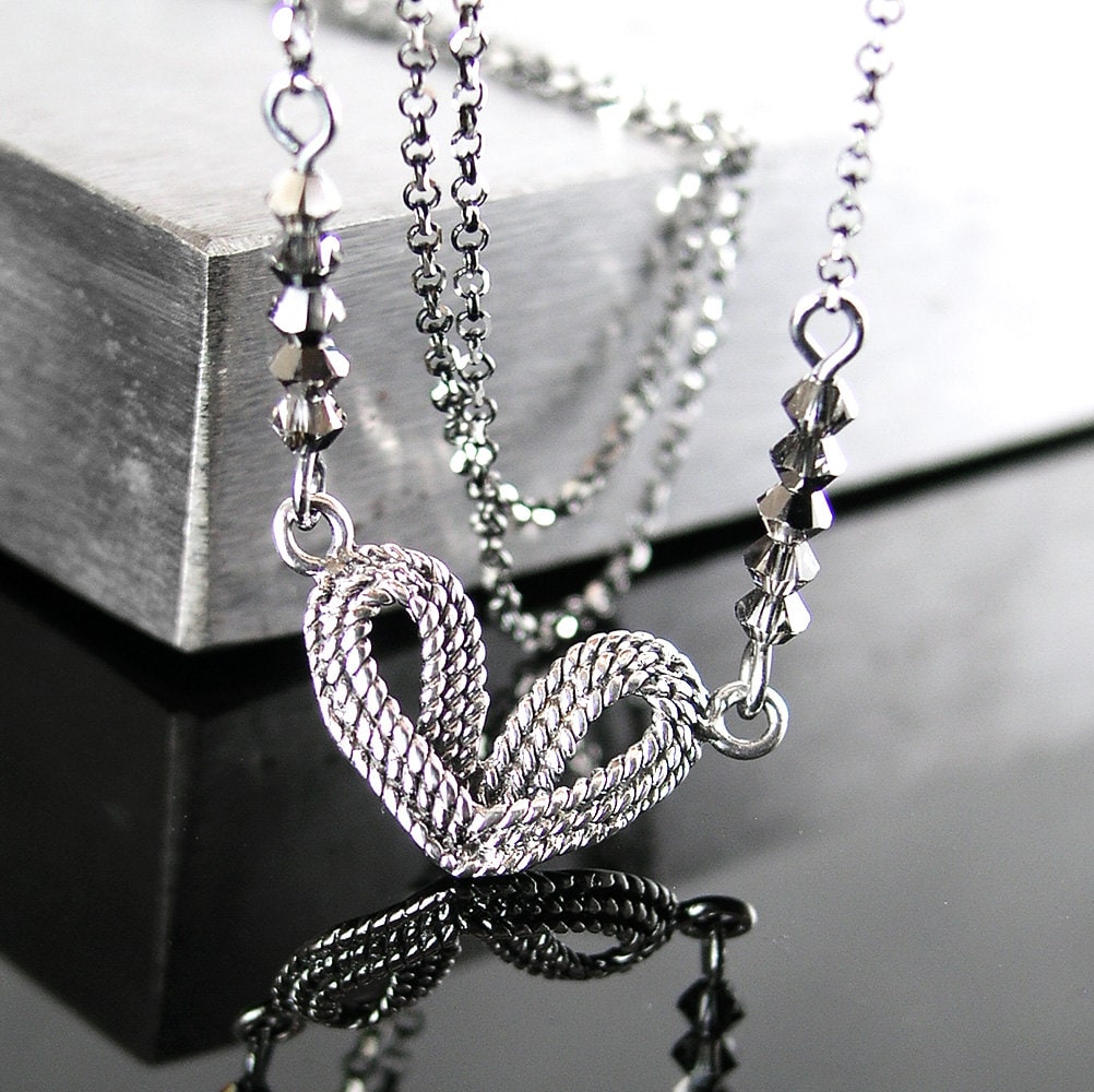 Dainty Sterling Silver Heart Necklace Dark Silver Chain