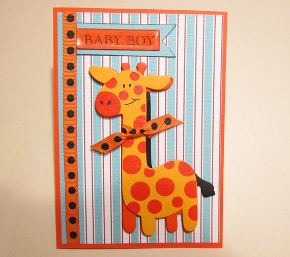 Handmade Baby Boy Card with painted wood giraffe