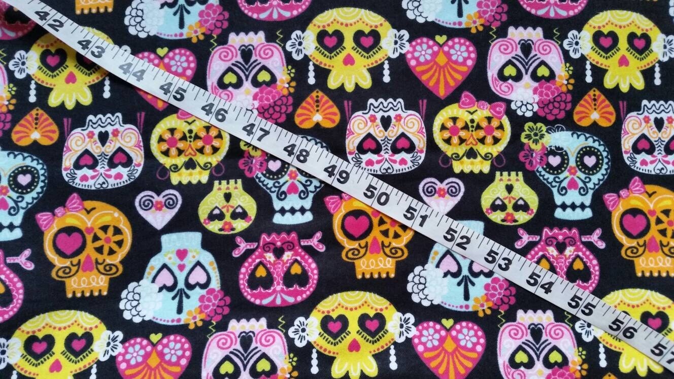 Quilt Flannel fabric sugar skulls cotton print quilt sewing