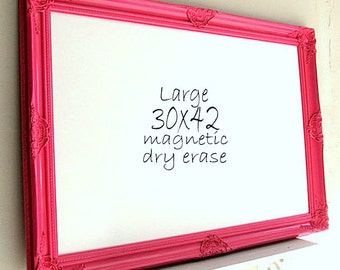 Decorative DRY ERASE BOARD for Sale Whiteboard Narrow Tall - Girls Room Decor MAGNETIC DRY ERASE Framed Whiteboard Large White Board  Pink Fuchsia Playroom Dry Erase Board Hot Pink Decor Organization