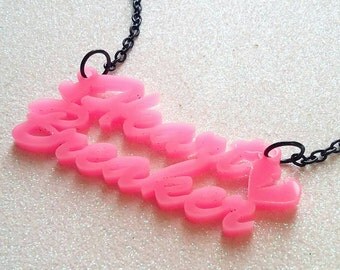 BUBBLEGUM HEARTBREAKER-Pink Single Layer Broken Heart Break Up Word Laser Cut Acrylic Pendant Necklace