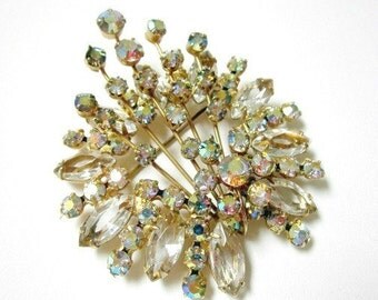 Vintage Juliana Spray Brooch Delizza Elster Brooch Vintage Aurora Borealis Pin 2 5/8" Big Gift for Mom Gift for Her