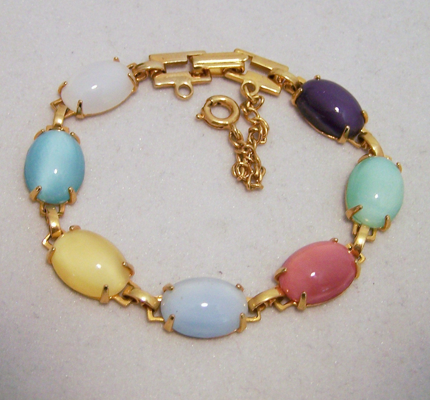 Multi Color Glass Cabochon Bracelet Easter Egg Colors Gold