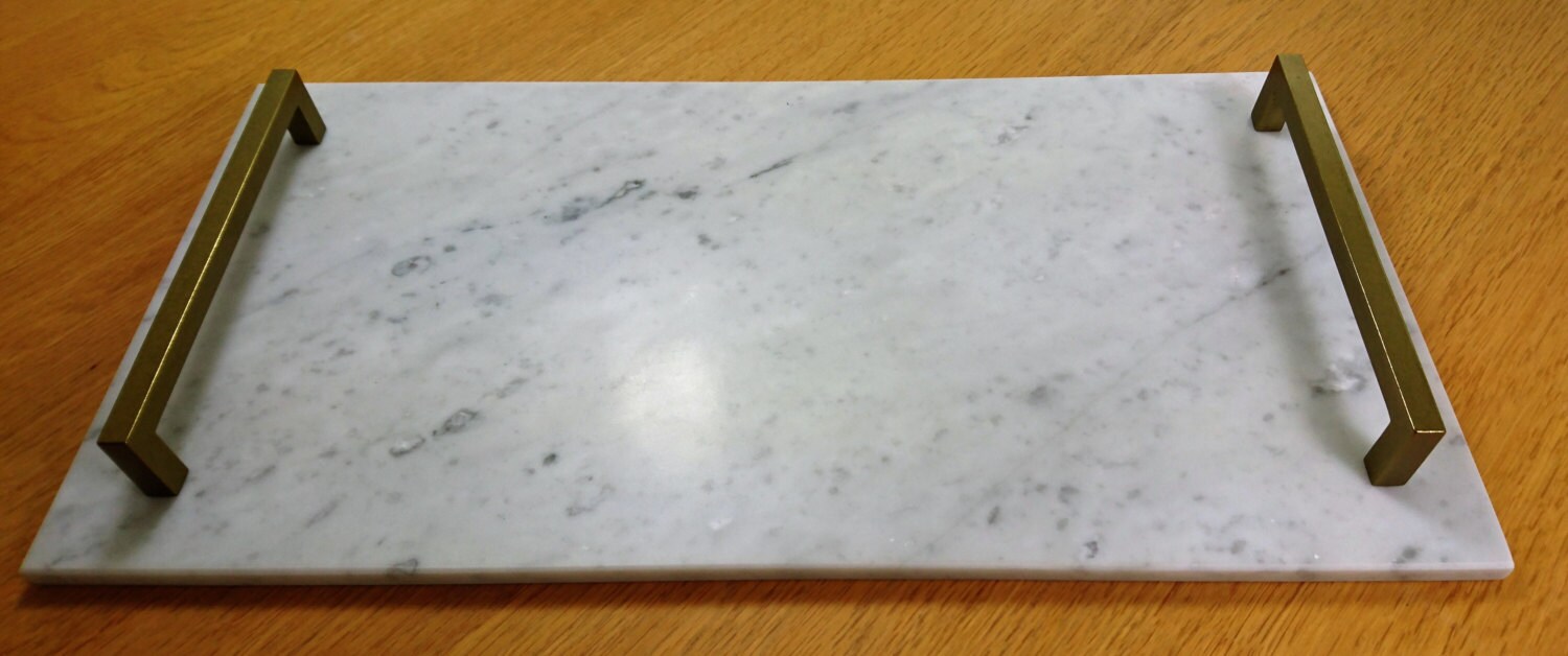 Marble tray Carrara Large with handles 45.5cm x 22.5cm x