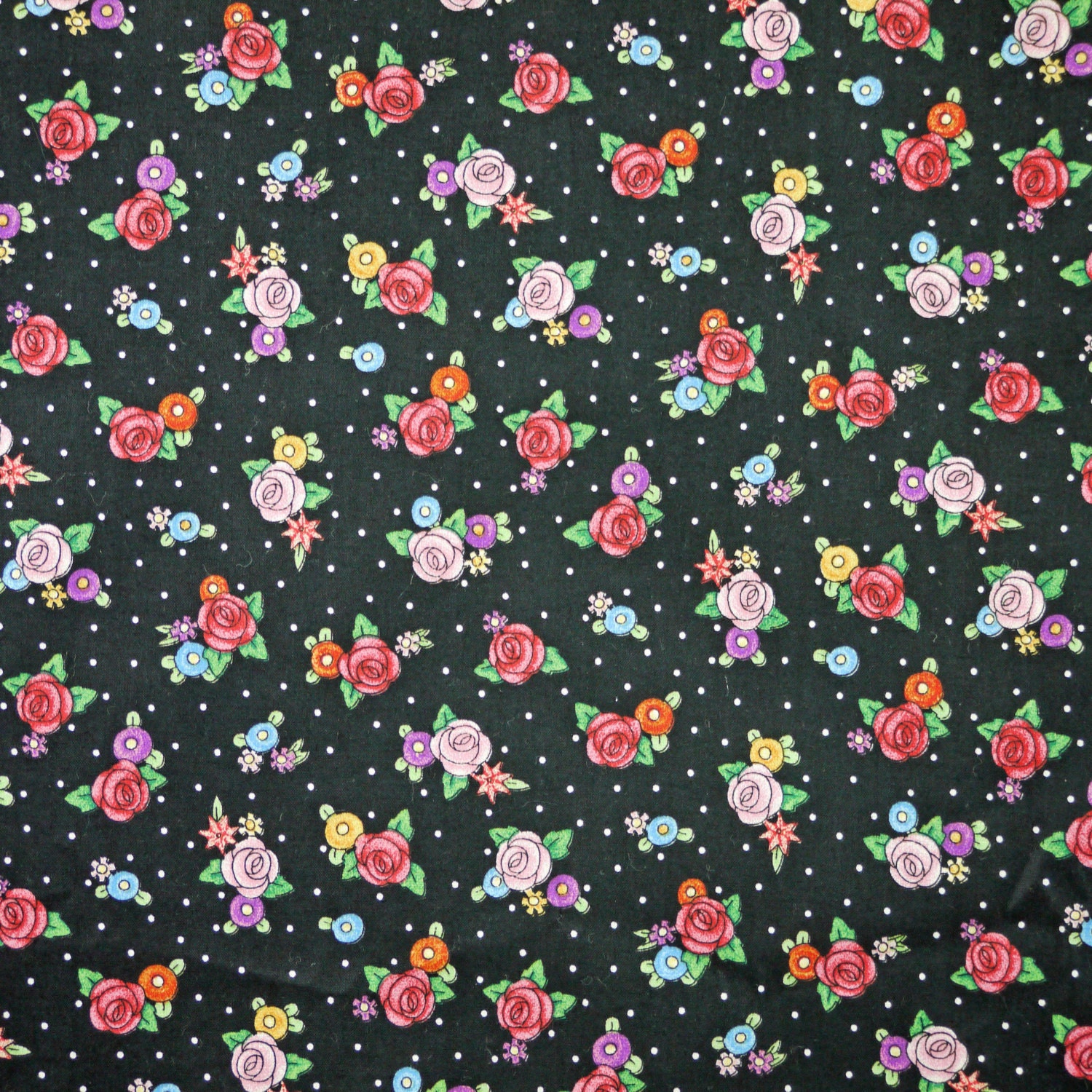 Black Pink Floral Print Quilting Cotton Fabric By Dartingdogfabric