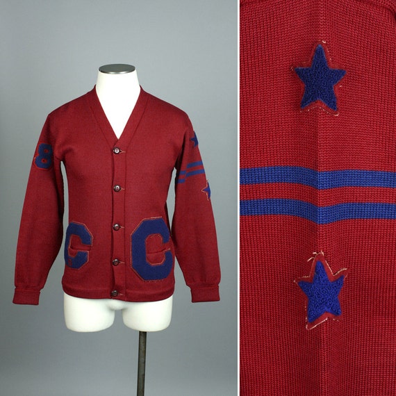 vintage 1950s cardigan mens LETTERMAN by LivingThreadsVintage