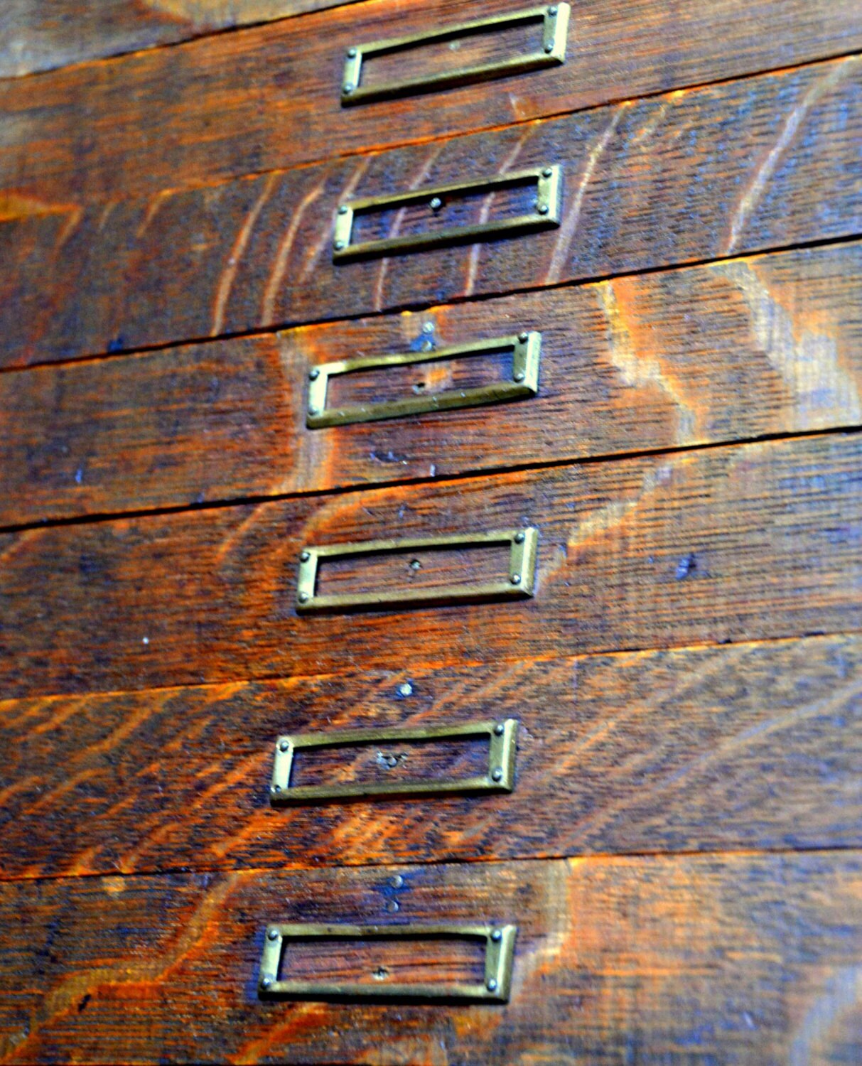 Antique Wooden Flat File 12 Drawer Rustic Tiger Oak