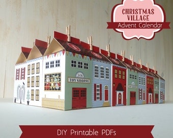 Advent Calendar Boxes, Printable Christmas Village, Countdown to Christmas, DIY Advent Calendar