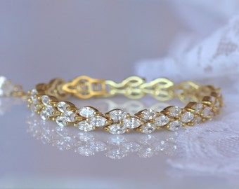 GOLD Crystal Bracelet, Gold Bridal Bracelet, Gold Bracelet, Gold Wedding Bracelet, FELICITY G