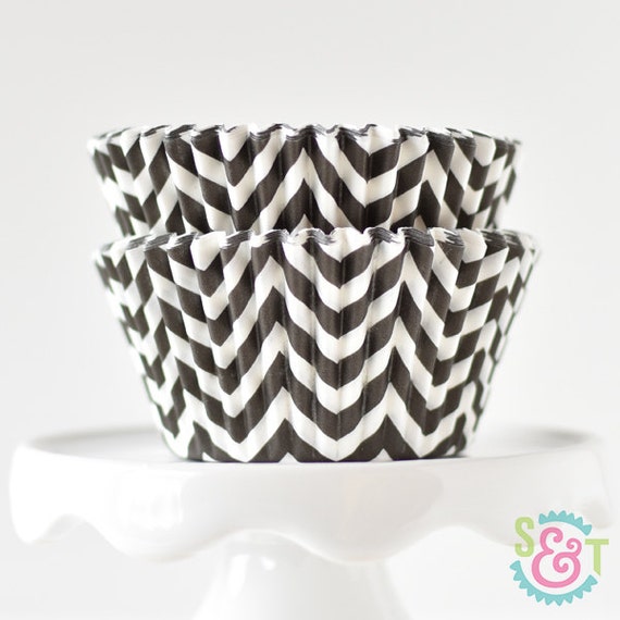 Chevron Black BakeBright GREASEPROOF Baking Cups Cupcake Liners | ~30 Il_570xn