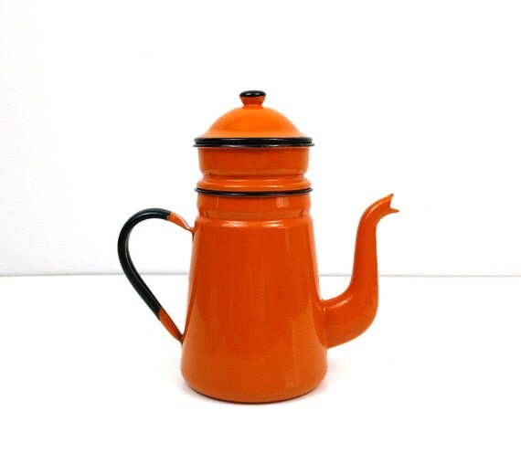 Enamel Coffee Pot Enamel Teapot Orange Two Tier Drip Pot