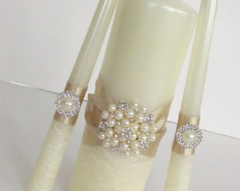 Lace Unity Candles, Wedding Unity Candle Ceremony Lace Unity Candles Set, Custom Made