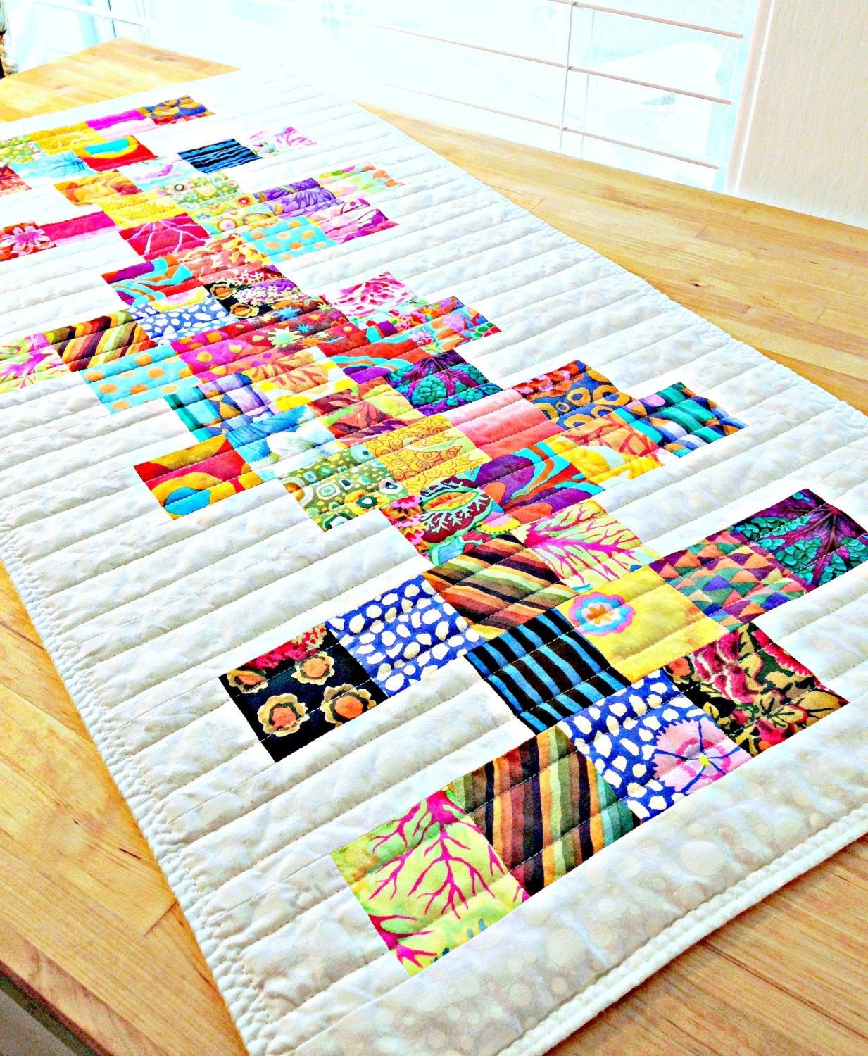 Quilted Table Runner Modern Table Runner Rainbow Table