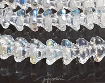 Crystal AB Bell Flower Beads, Czech Glass Beads, Large Bell Flower Bead Cap, 11x13mm Bell Flower Beads, Lot Size 10, #319