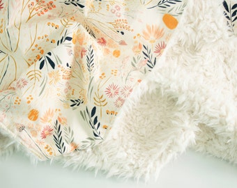 Floral faux fur baby blanket, Wispy Daybreak, toddler blanket