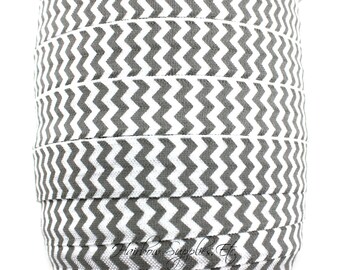 Gray Chevron Printed Fold Over Elastic - Choose 1, 5, or 10 yards - 5/8 inch FOE - Shiny for Headbands Hair Ties Hairbow Supplies, Etc.