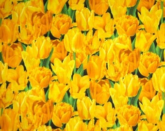 REMNANT--Bright Yellow Allover Tulip Print Pure Cotton Fabric--5/8 Yard