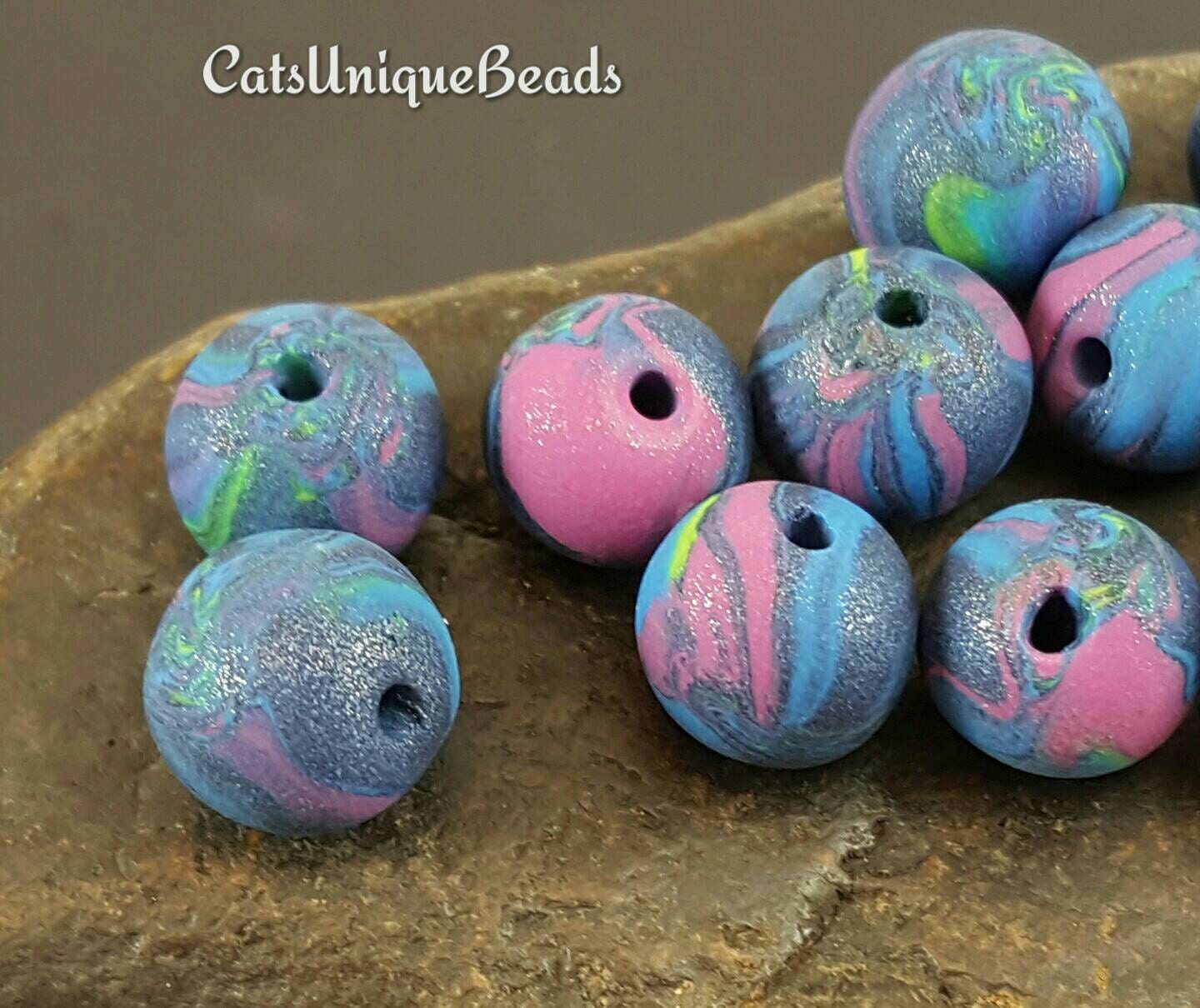 Pink And Blue Clay Beads Item B1030 Craft By Catsuniquebeads