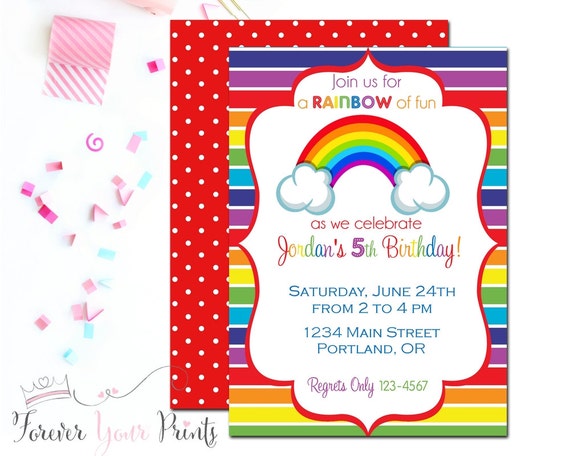 Rainbow Birthday Party Invitation, Rainbow Party Invite, Birthday Invitations for Girls, Rainbow Invitation, Girls Birthday Invitation Il_570xn
