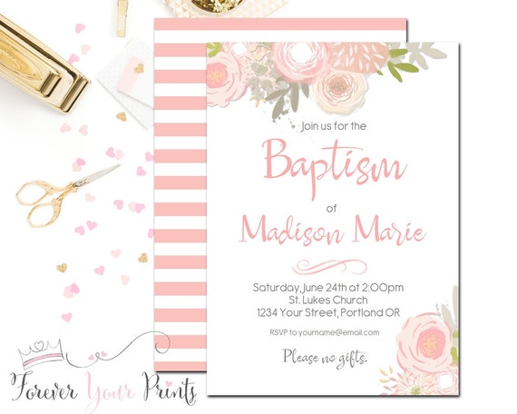 Floral Baptism Invitation, Printable Baptism Invitation, Christening Invitation, Baptism Invite, Watercolor Invitation, Baptism Party Il_570xn