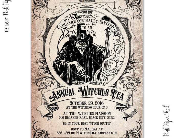 Annual Witches Tea Halloween Party Invitation, Bewitching Party Invitation, Halloween Witches Ball All Hallows Eve Printable Invitation v.3