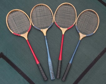 Badminton Racket Set of 4, All Wood Rackets, Vintage Wooden Badminton Rackets, Man Cave Art