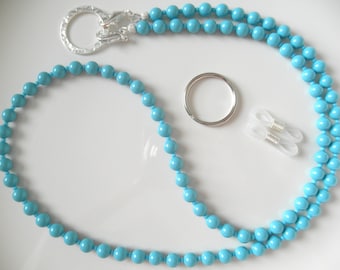 Blue Turquoise Swarovski Pearl Convertible Eyeglass Lanyard Chain Necklace - Glasses Chain, Pearl Lanyard, ID Badge Lanyard, Summer Lanyard