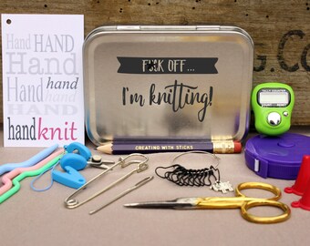 Knitting Notions Tin- F*ck Off, I'm Knitting, Project Bag Tool Tin, Knitting Notions, Knitting Tool Box