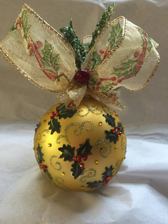 Holly Glass Ornament