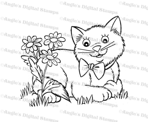 Kitty In Flowers Digital Stamp Image