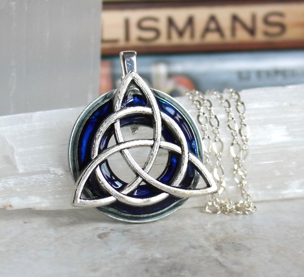 royal blue triquetra necklace celtic jewelry by NatureWithYou