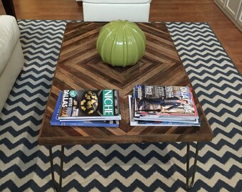 Reclaimed Wood Coffee Table with Hairpin Legs - Wood Table - Chevron Table SALE - 15% OFF with COUPON code