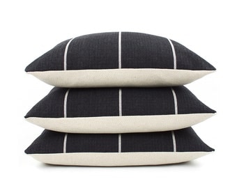 Black and Cream Striped Square Pillow Cover, Choose Your Size, Black Pillow, Woven Pillow, Textured Pillow, Toss Pillow, Streamline