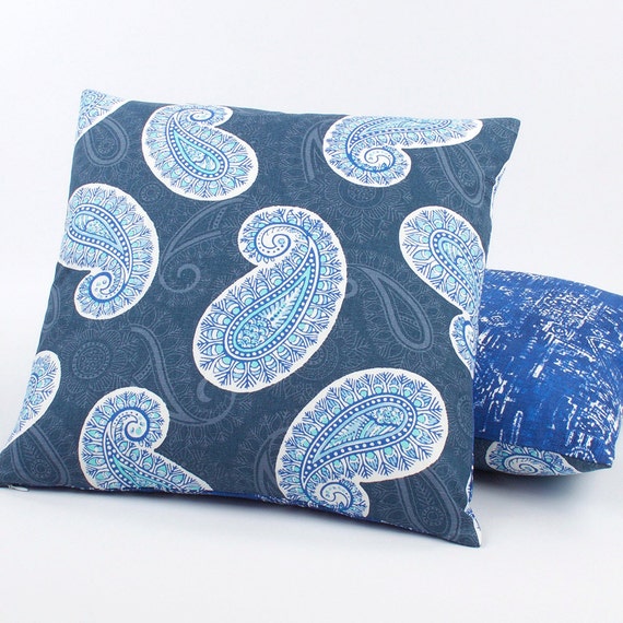 Indigo Blue Paisley Pillow Cover 18x18 Navy by ChloeandOliveDotCom