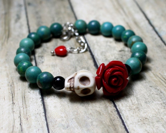 Original Day of the Dead Turquoise Red Rose Flower and Sugar