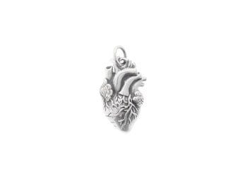 Anatomical Heart Charm Sterling Silver 20x10mm with soldered jump ring - 1pc 20% discounted (4310)/1